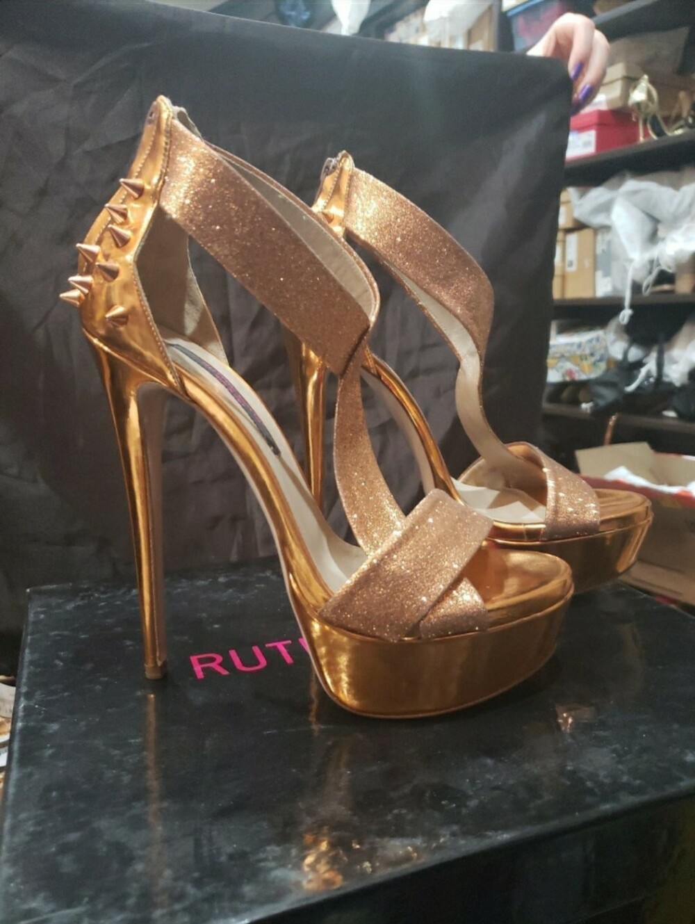 Ruthie Davis Metallic Gold Platform Stiletto Sandals -- Autographed By Designer